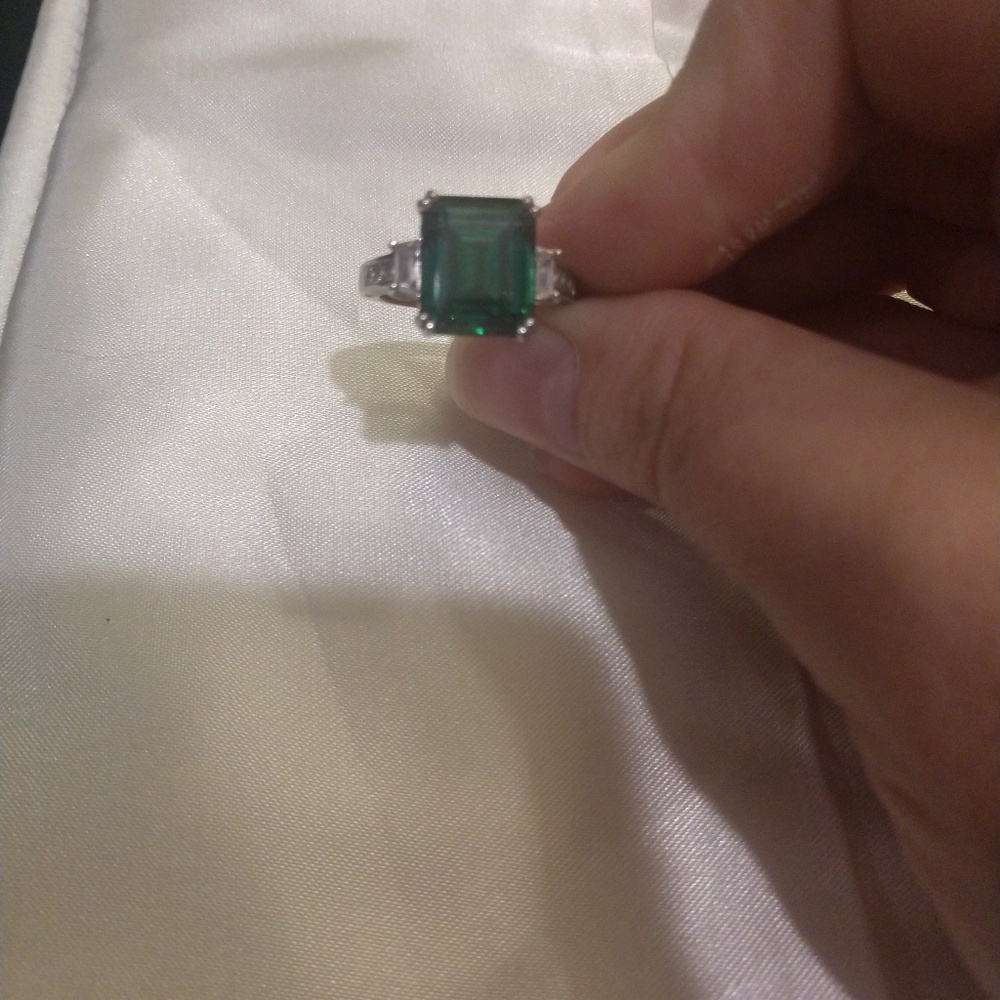 Sterling silver, emerald, and CZ ring